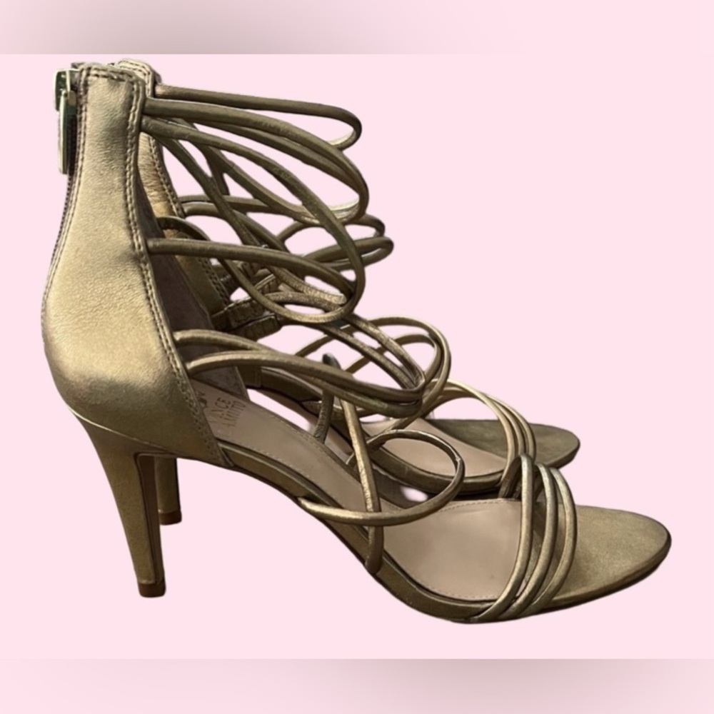 Vince Camuto Cadela Oplulent Gold Strappy Heals size 9